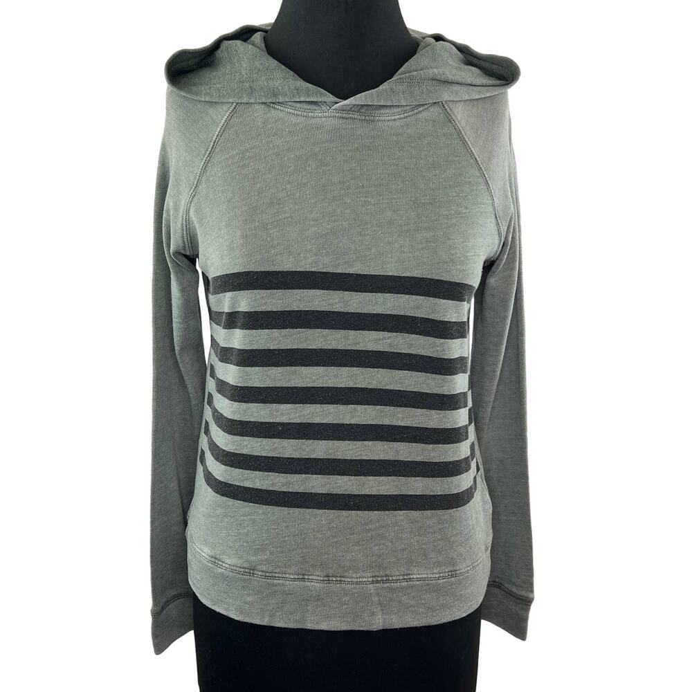SUNDRY Olive Green Black Striped Long Sleeve Pullover Cotton Blend Hoodie Size 1